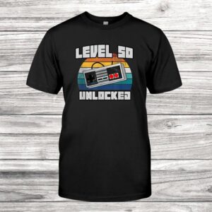 50th Birthday Gift Level Fifty Unlocked Retro Vintage Shirt