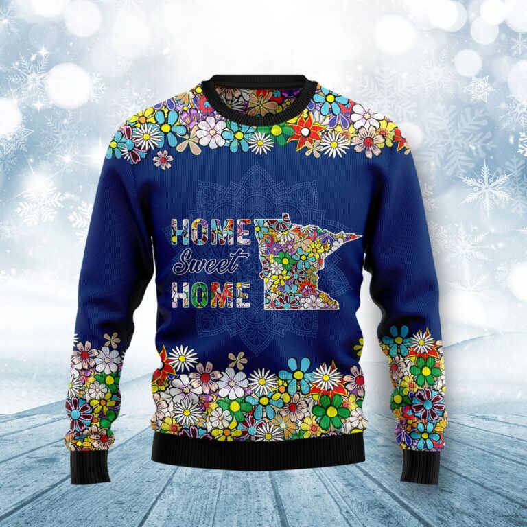 Home Sweet Home Minnesota Flower H Ugly Christmas Sweater | TeeUni