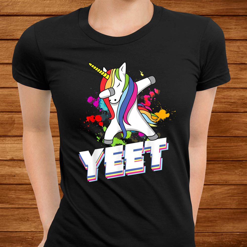 Colorful Dabbing Dancing Unicorn Celebration Yeet Shirt