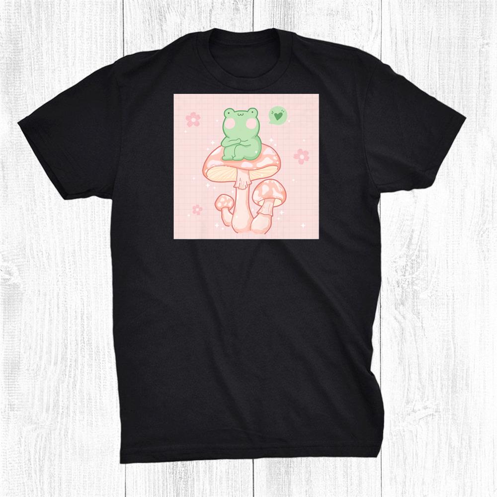 Cute Frog On Pink Mushroom Cottagecore Kawaii Aesthetic Shirt