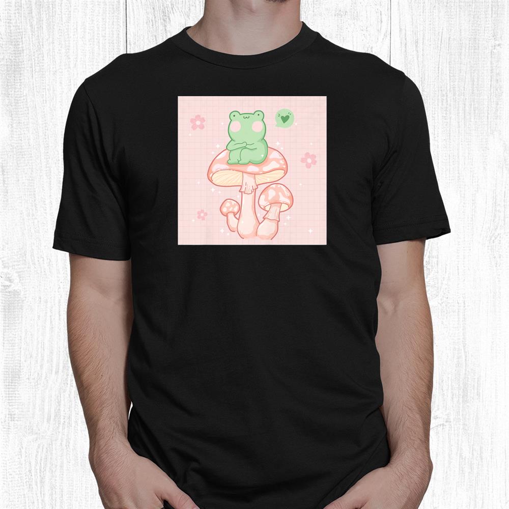 Cute Frog On Pink Mushroom Cottagecore Kawaii Aesthetic Shirt