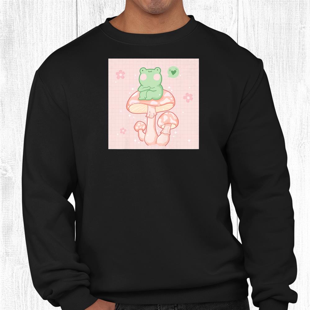 Cute Frog On Pink Mushroom Cottagecore Kawaii Aesthetic Shirt