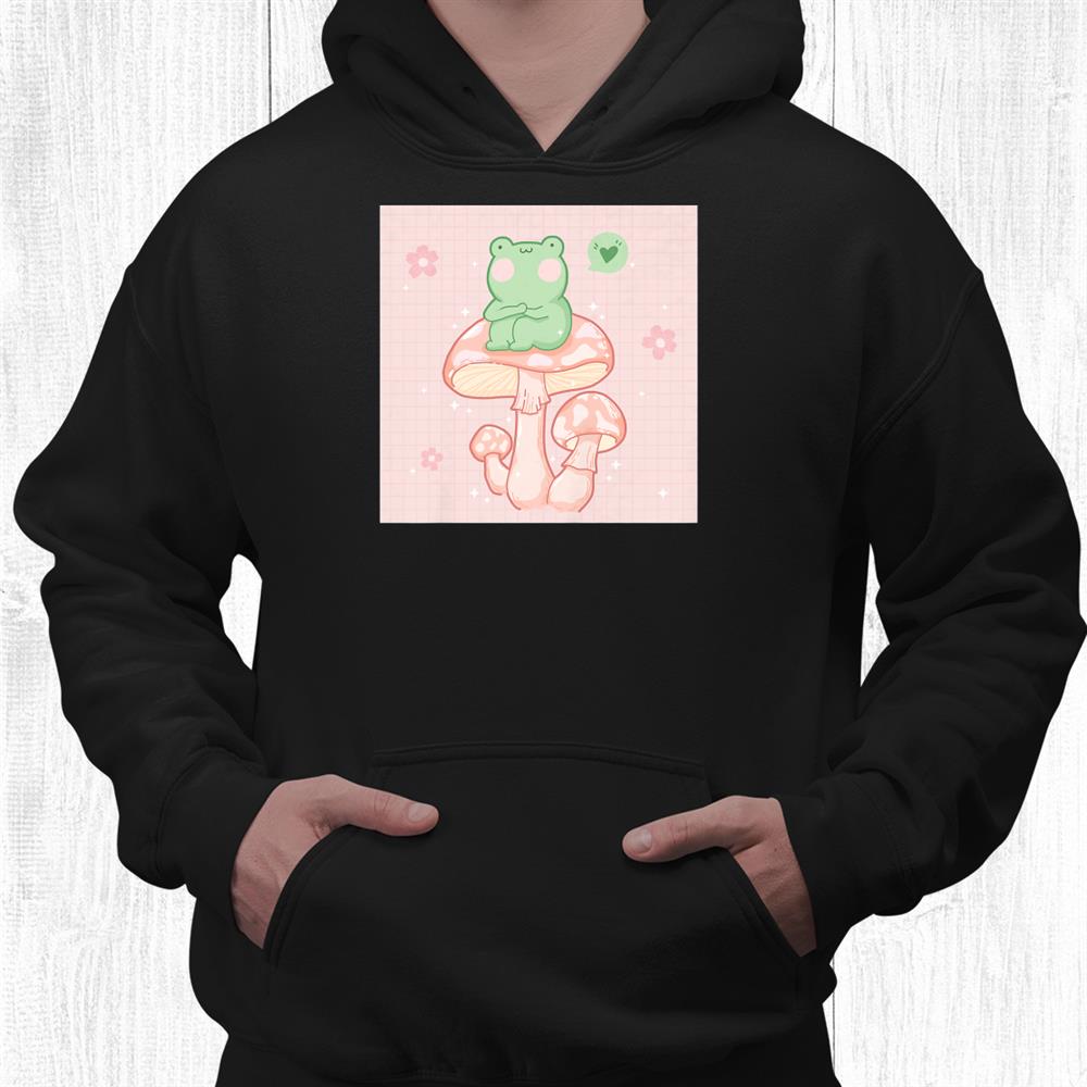 Cute Frog On Pink Mushroom Cottagecore Kawaii Aesthetic Shirt