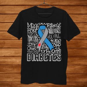 Grey And Blue Ribbon Typography Type Diabetes Awareness Shirt