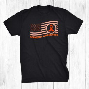 Usa American Flag Leukemia Awareness Orange Ribbon Shirt