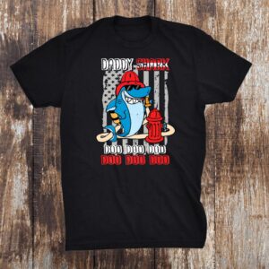 Funny Daddy Shark Doo Doo Us Flag Firefighter Shark Shirt