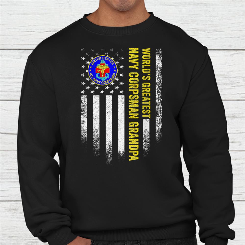 Vintage Usa Flag Worlds Greatest Us Navy Corpsman Grandpa Shirt