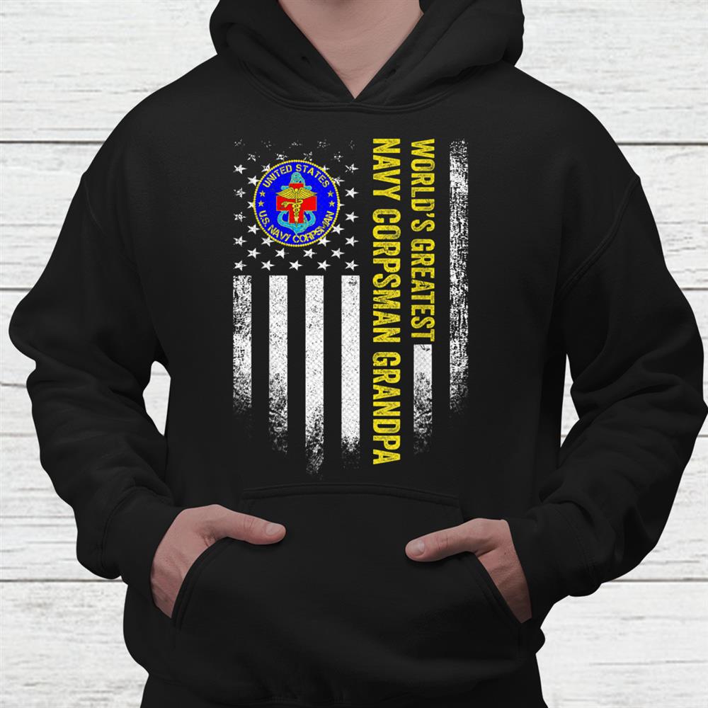 Vintage Usa Flag Worlds Greatest Us Navy Corpsman Grandpa Shirt