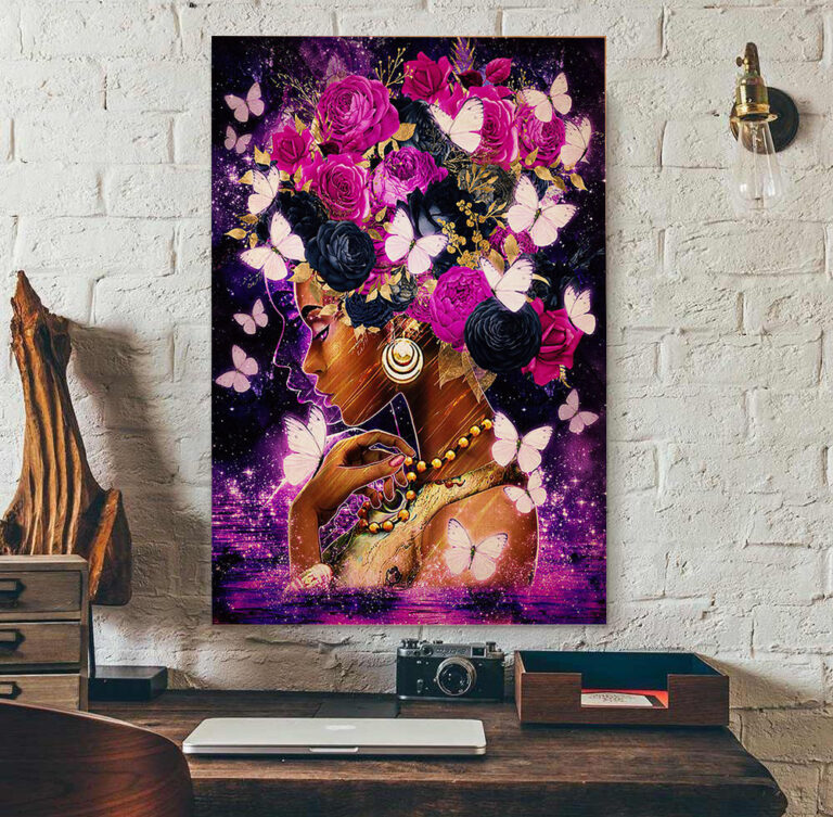 African American Afro Black Woman Flowers Poster – Teeuni