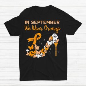 In September We Wear Orange Ribbon Shoe Leukemia Awareness Shirt