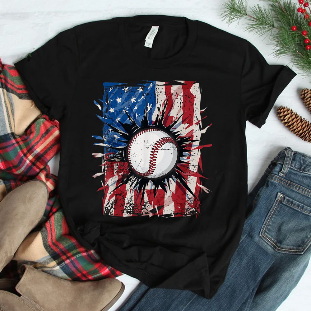 Patriotic Baseball 4th Of July Men Usa American Flag Shirt
