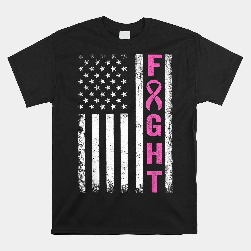 Fight Breast Survivor American Flag Breast Cancer Awareness Shirt