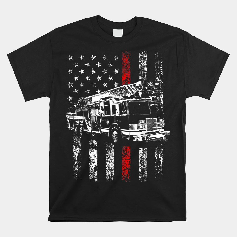 Fireman American Flag Thin Red Line Firefighter Shirt