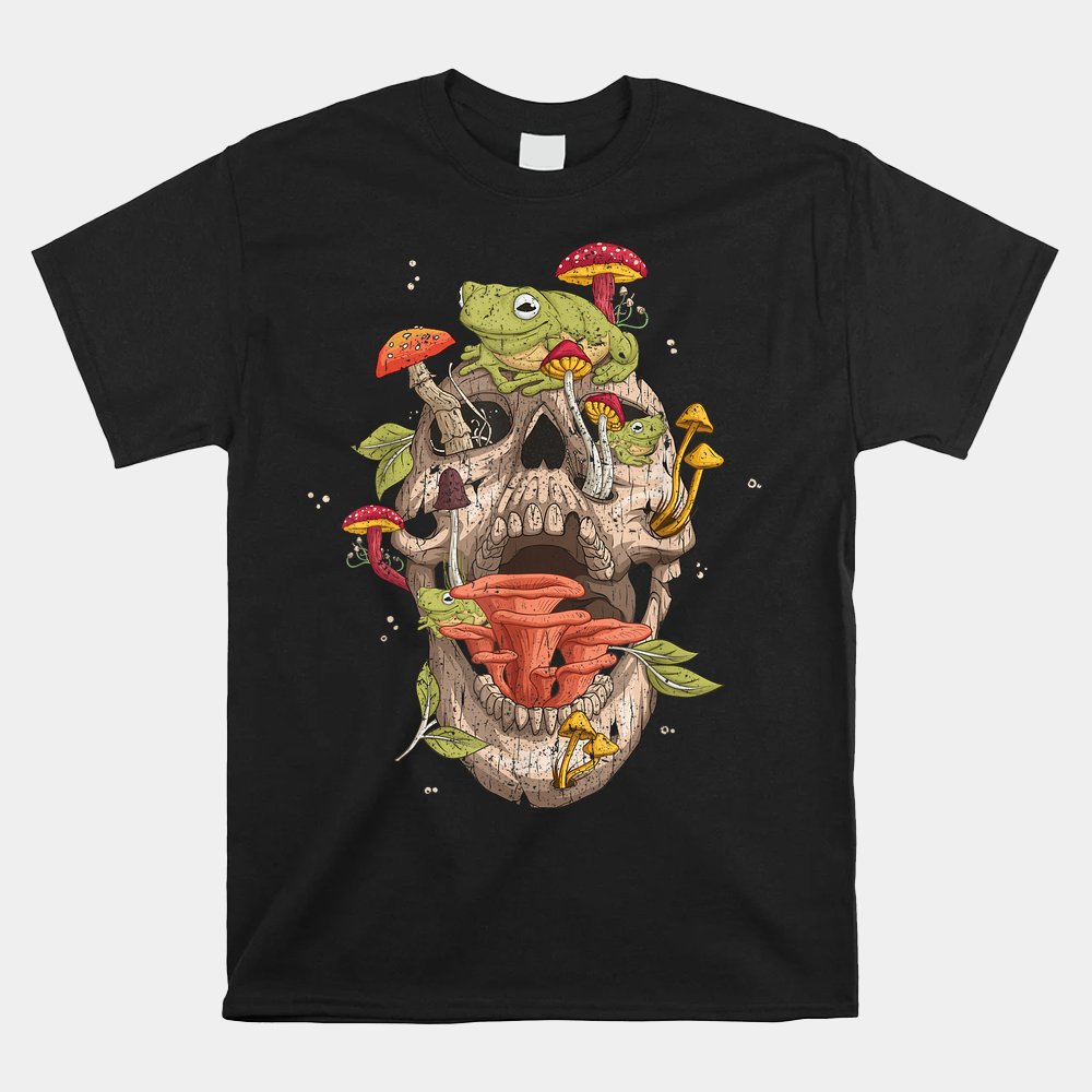 Cottagecore Frog Skull Mushroom Collector Shirt